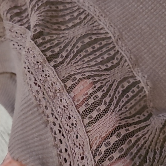 Free People Spring Valley Taupe Lightweight Thermal Knit Lace Tunic Top Wmns L - Picture 6 of 14